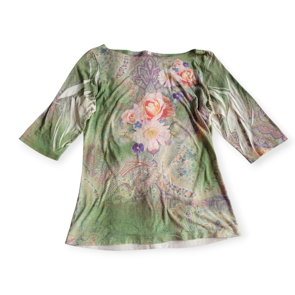 Vintage Tops - Floral Paisley Boho Fairycore Top Green Y2K Style Medium - Large